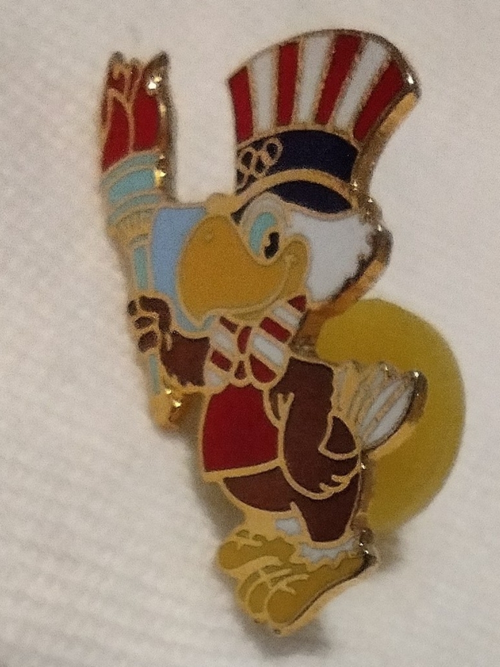 Vintage 1980 Olympics Eagle Enamel Pin - Red, White, Blue, Yellow